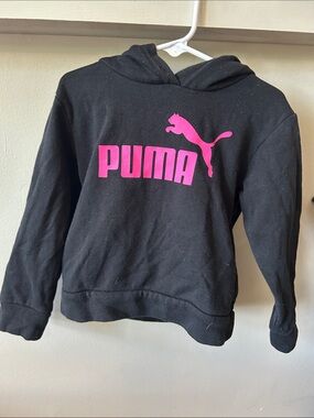 Puma Kids Black Hoodie with Hot Pink Logo